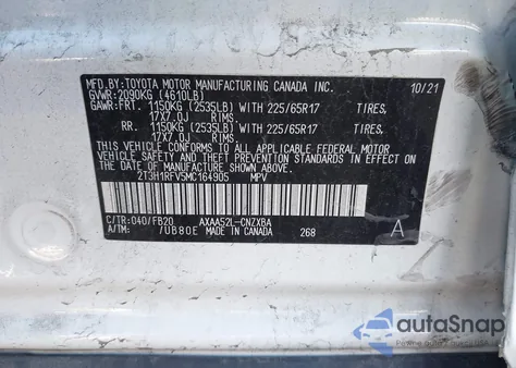 2021 Toyota Rav4 Le z USA, uszkodzony, nr VIN 2T3H1RFV5MC164905